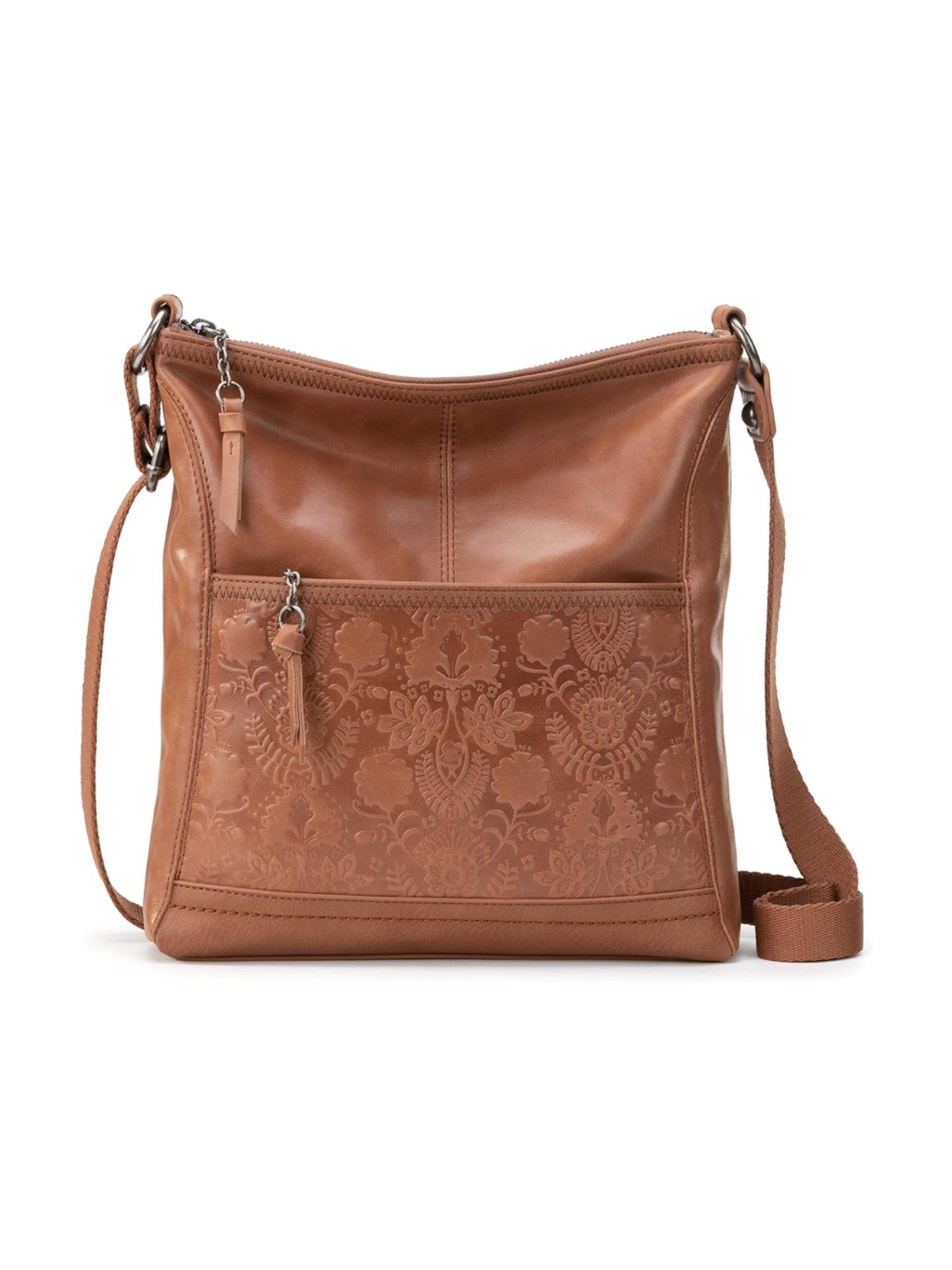 The Sak Tan Floral Embossed Leather Crossbody Bag